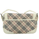 BURBERRY Nova Check Shoulder Bag Canvas Leather Beige White Silver Auth 108570-2