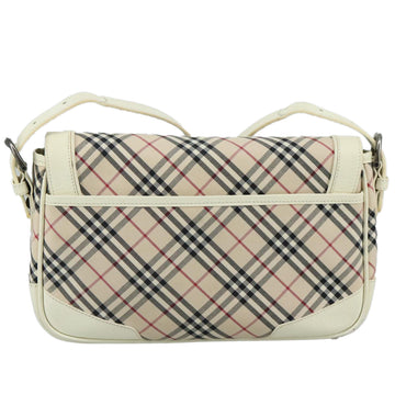 BURBERRY Nova Check Shoulder Bag Canvas Leather Beige White Silver Auth 108570 - 0