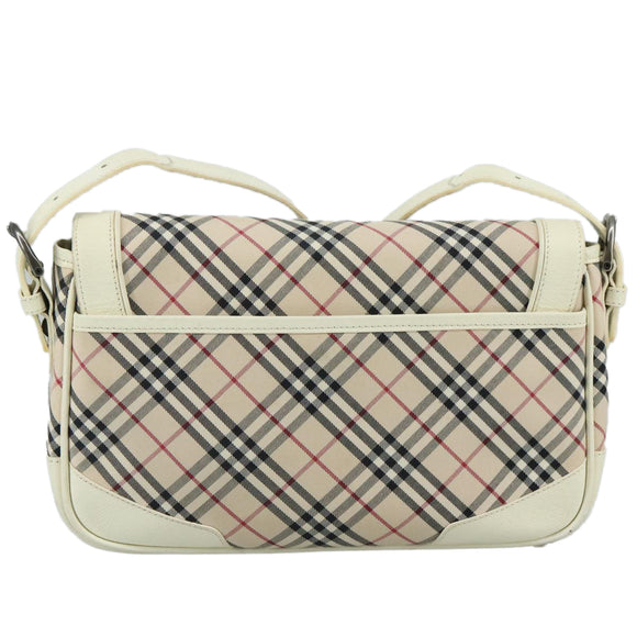 BURBERRY Nova Check Shoulder Bag Canvas Leather Beige White Silver Auth 108570