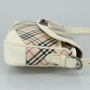 BURBERRY Nova Check Shoulder Bag Canvas Leather Beige White Silver Auth 108570-3