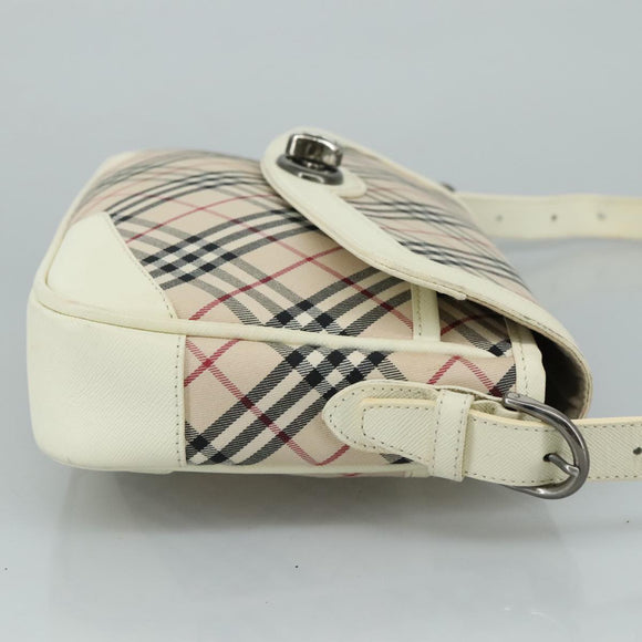 BURBERRY Nova Check Shoulder Bag Canvas Leather Beige White Silver Auth 108570