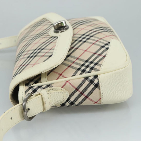 BURBERRY Nova Check Shoulder Bag Canvas Leather Beige White Silver Auth 108570