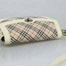 BURBERRY Nova Check Shoulder Bag Canvas Leather Beige White Silver Auth 108570-6