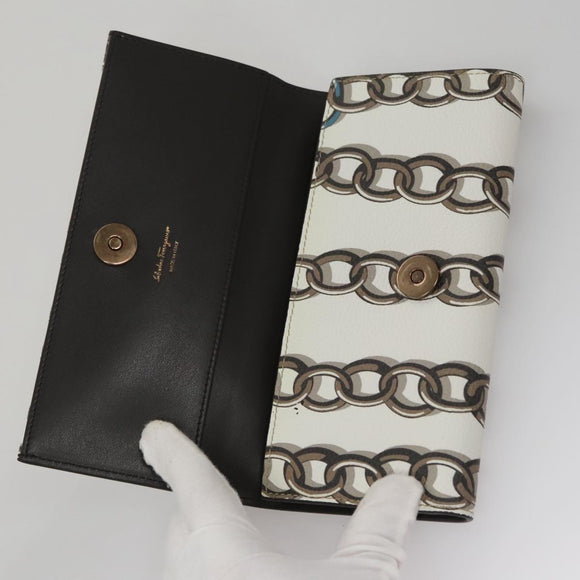 Salvatore Ferragamo Gancini Shoulder Wallet Leather White Auth 108583V