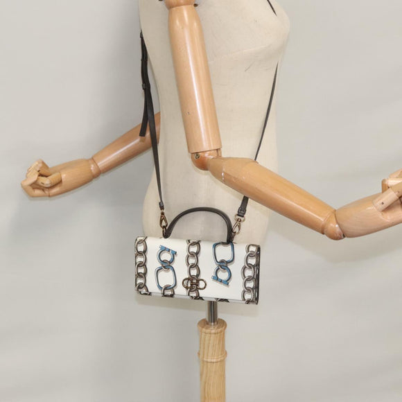 Salvatore Ferragamo Gancini Shoulder Wallet Leather White Auth 108583V