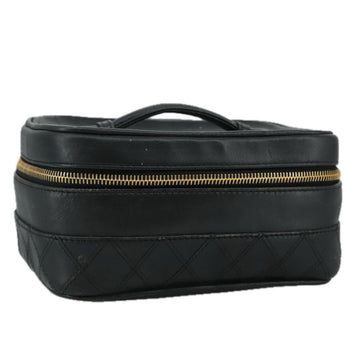 CHANEL Bicolore Vanity Hand Bag Leather Black Gold CC Auth 108585