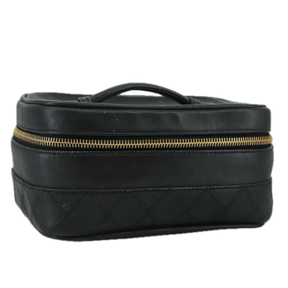 CHANEL Bicolore Vanity Hand Bag Leather Black Gold CC Auth 108585