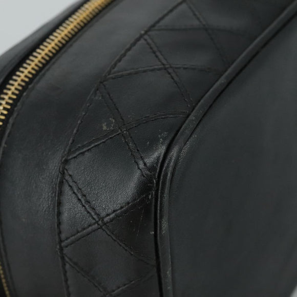 CHANEL Bicolore Vanity Hand Bag Leather Black Gold CC Auth 108585