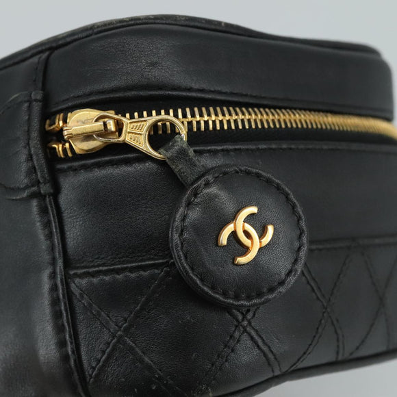 CHANEL Bicolore Vanity Hand Bag Leather Black Gold CC Auth 108585