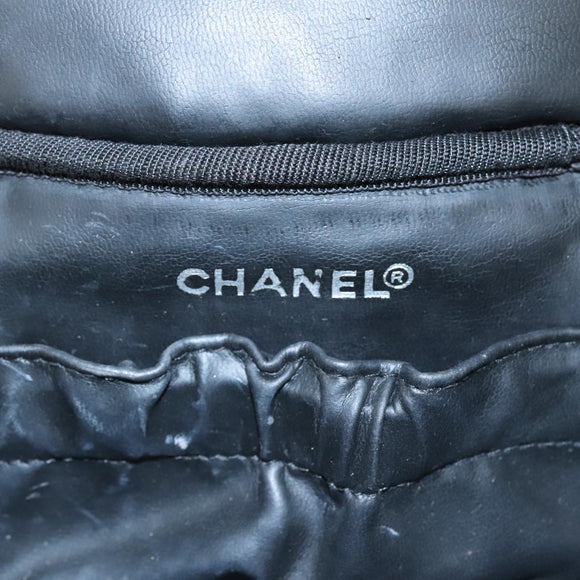 CHANEL Bicolore Vanity Hand Bag Leather Black Gold CC Auth 108585