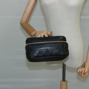CHANEL Bicolore Vanity Hand Bag Leather Black Gold CC Auth 108585-22
