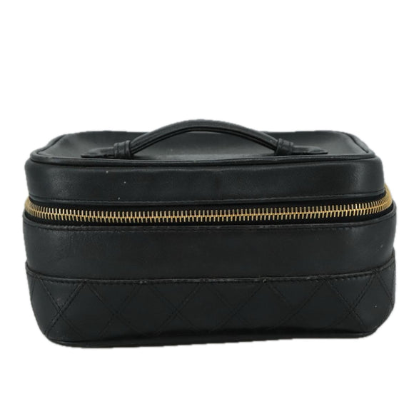 CHANEL Bicolore Vanity Hand Bag Leather Black Gold CC Auth 108585
