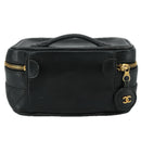 CHANEL Bicolore Vanity Hand Bag Leather Black Gold CC Auth 108585-2