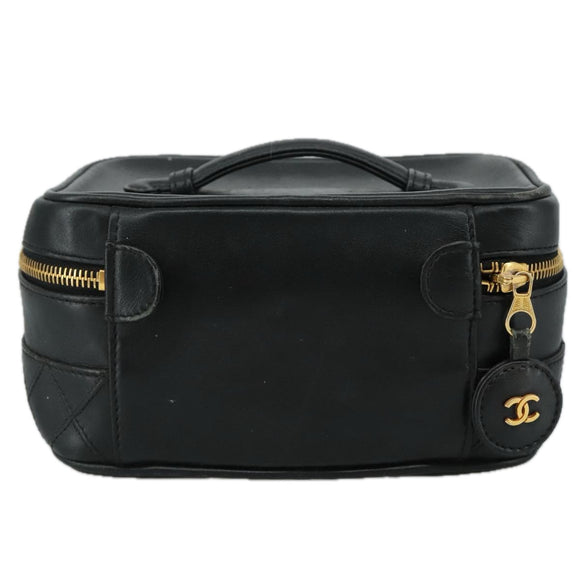 CHANEL Bicolore Vanity Hand Bag Leather Black Gold CC Auth 108585