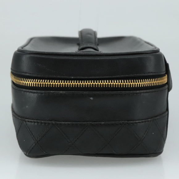 CHANEL Bicolore Vanity Hand Bag Leather Black Gold CC Auth 108585