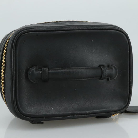 CHANEL Bicolore Vanity Hand Bag Leather Black Gold CC Auth 108585