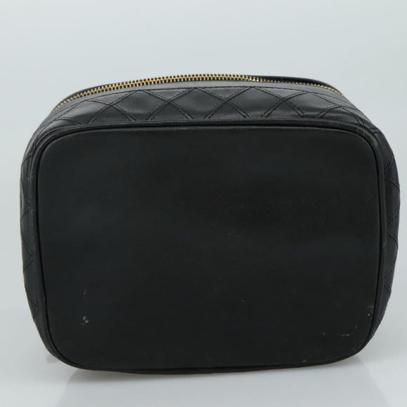 CHANEL Bicolore Vanity Hand Bag Leather Black Gold CC Auth 108585