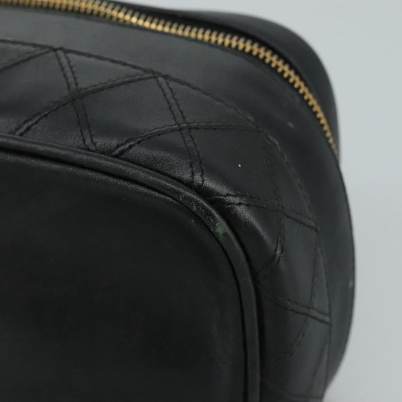 CHANEL Bicolore Vanity Hand Bag Leather Black Gold CC Auth 108585