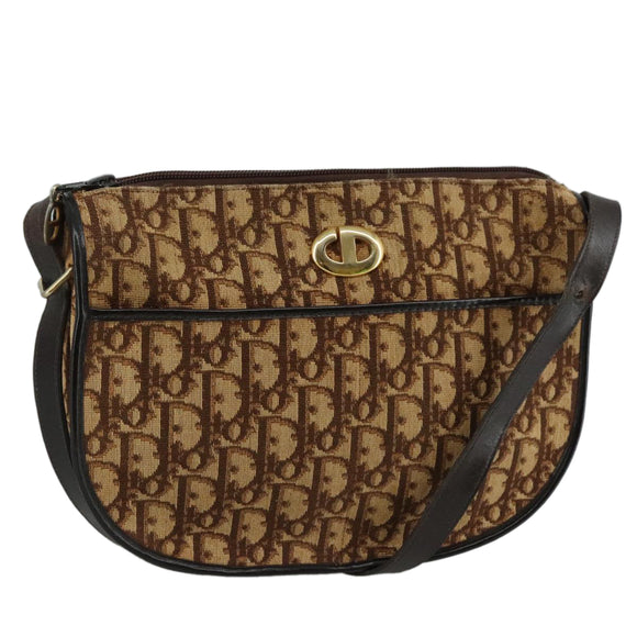 Christian Dior Trotter Canvas Shoulder Bag Brown Auth 108645V