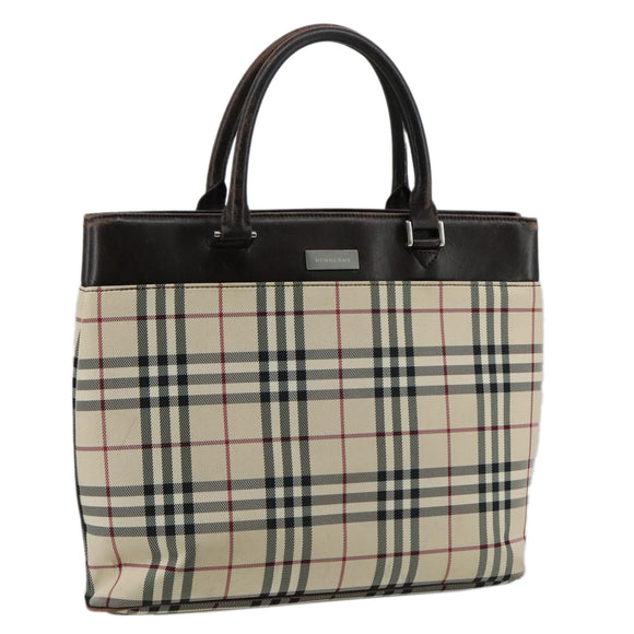 BURBERRY Nova Check Hand Bag Canvas Beige Auth 108646