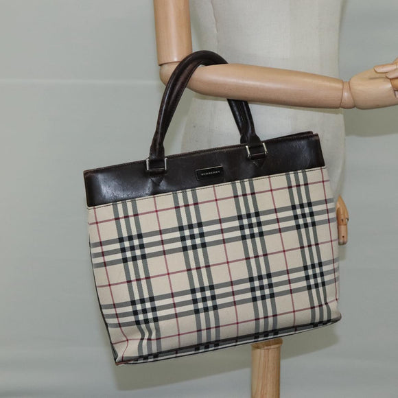 BURBERRY Nova Check Hand Bag Canvas Beige Auth 108646