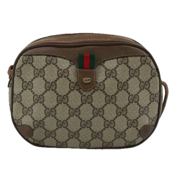 GUCCI GG Supreme Web Sherry Line Shoulder Bag PVC Beige 89 02 066 Auth 108686