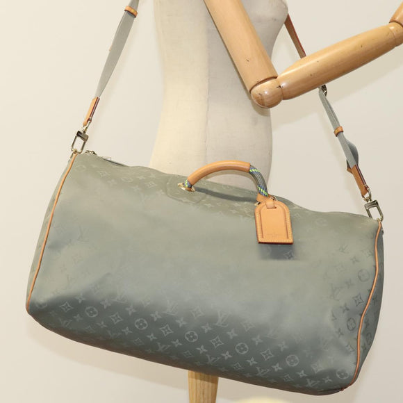 LOUIS VUITTON Titanium Keepall Bandouliere 50 Bag Silver M43886 LV Auth 108706A