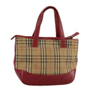 BURBERRY Nova Check Hand Bag Canvas Beige Red Auth 108752-1