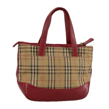 BURBERRY Nova Check Hand Bag Canvas Beige Red Auth 108752