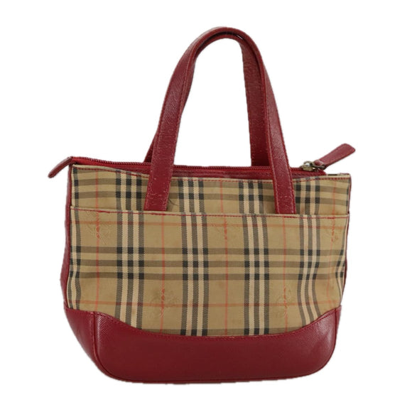 BURBERRY Nova Check Hand Bag Canvas Beige Red Auth 108752