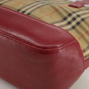 BURBERRY Nova Check Hand Bag Canvas Beige Red Auth 108752-14