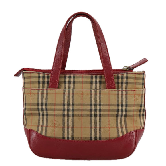 BURBERRY Nova Check Hand Bag Canvas Beige Red Auth 108752