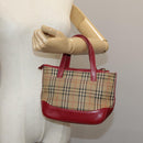 BURBERRY Nova Check Hand Bag Canvas Beige Red Auth 108752-23