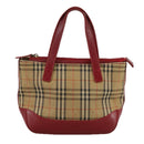 BURBERRY Nova Check Hand Bag Canvas Beige Red Auth 108752-2