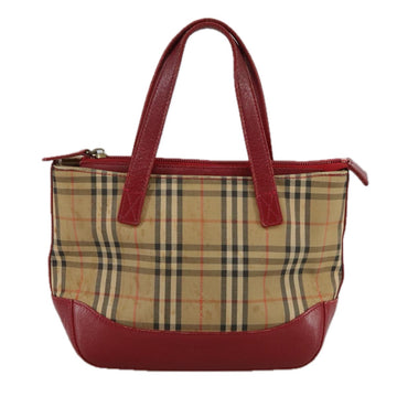 BURBERRY Nova Check Hand Bag Canvas Beige Red Auth 108752 - 0