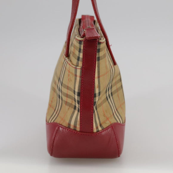 BURBERRY Nova Check Hand Bag Canvas Beige Red Auth 108752