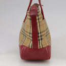 BURBERRY Nova Check Hand Bag Canvas Beige Red Auth 108752-4
