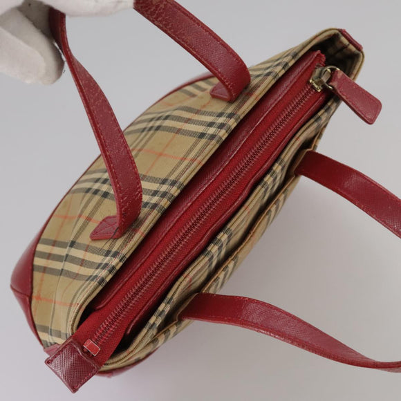 BURBERRY Nova Check Hand Bag Canvas Beige Red Auth 108752