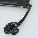 CHANEL Camelia Clutch Bag Lamb Skin Black Silver CC Auth 108816-7