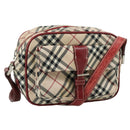 BURBERRY Nova Check Blue Label Shoulder Bag Nylon Beige Silver Auth 108828-1