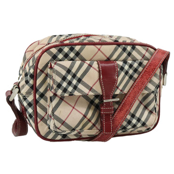 BURBERRY Nova Check Blue Label Shoulder Bag Nylon Beige Silver Auth 108828