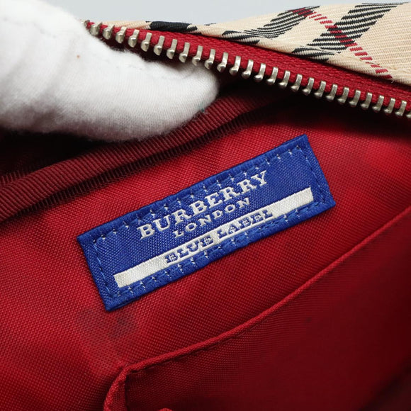 BURBERRY Nova Check Blue Label Shoulder Bag Nylon Beige Silver Auth 108828