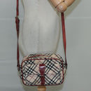 BURBERRY Nova Check Blue Label Shoulder Bag Nylon Beige Silver Auth 108828-21