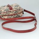 BURBERRY Nova Check Blue Label Shoulder Bag Nylon Beige Silver Auth 108828-7