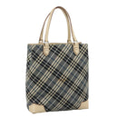 BURBERRY Nova Check Blue Label Tote Bag Canvas Navy Beige Silver Auth 108831-1