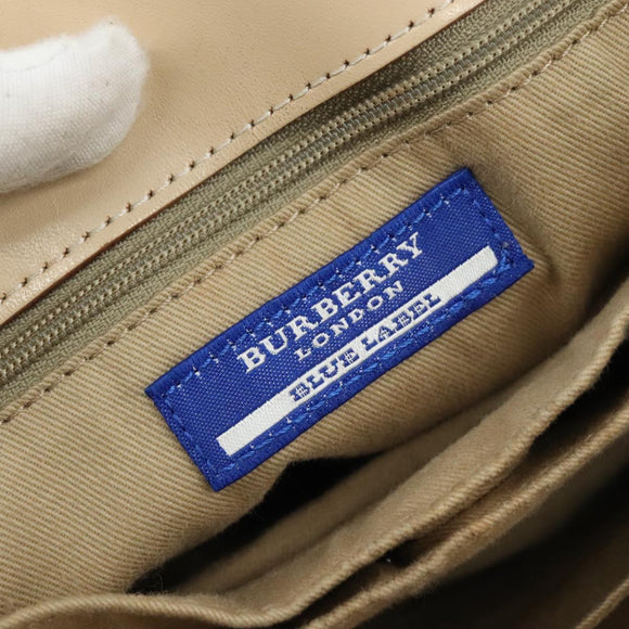 BURBERRY Nova Check Blue Label Tote Bag Canvas Navy Beige Silver Auth 108831