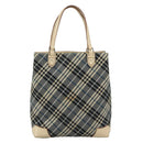 BURBERRY Nova Check Blue Label Tote Bag Canvas Navy Beige Silver Auth 108831-13