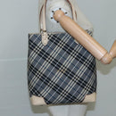 BURBERRY Nova Check Blue Label Tote Bag Canvas Navy Beige Silver Auth 108831-22