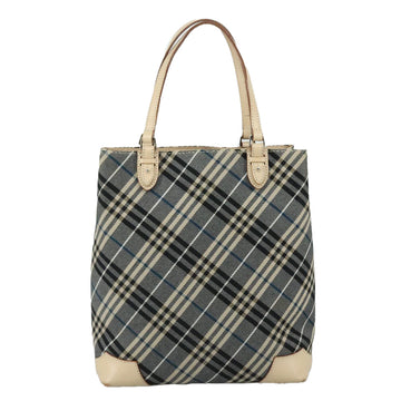 BURBERRY Nova Check Blue Label Tote Bag Canvas Navy Beige Silver Auth 108831 - 0