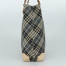 BURBERRY Nova Check Blue Label Tote Bag Canvas Navy Beige Silver Auth 108831-4